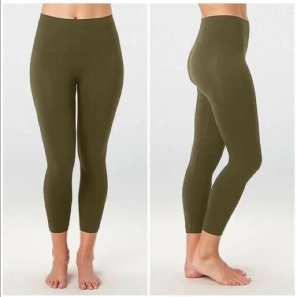 SPANX Look at Me Now Seamless Cropped Leggings Olive Green High Waisted size M - Picture 11 of 11